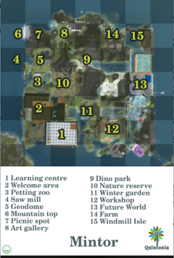 The Quintonia map HUD is back!  You can pick up the latest version just outside the office in the welcome area. This head gives you clickable maps for getting around both Mintor and Lugo as well as shortcuts to the sandboxes.