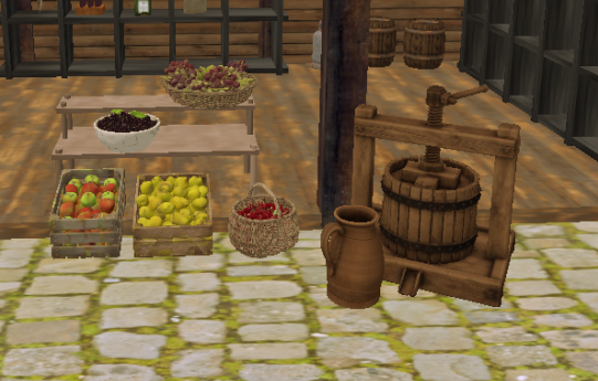 The new fruit press with its input: apples, pears, grapes, cherries, and elderberries. Some more to come. Plums would be wonderful, too! But the plum tree to grow them is still missing!